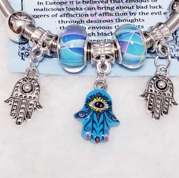 🦋3/$30 🦋Hamsa Hand  Evil Eye Charm Teal Braclet - Picture 5 of 5